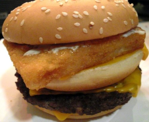 McSurf N’ Turf A McDonald’s Fish-O-Filet inside a Quarter Pounder with cheese. (submitted by Crotchbat via yelp)