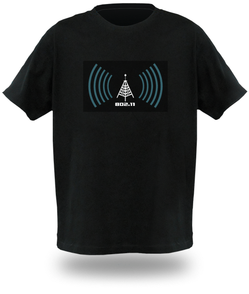 The Wi-Fi Detector Shirt comes with a tiny, sewn-in battery pack and actual Wi-Fi signal detector. Comes in 802.11b or 802.11g.